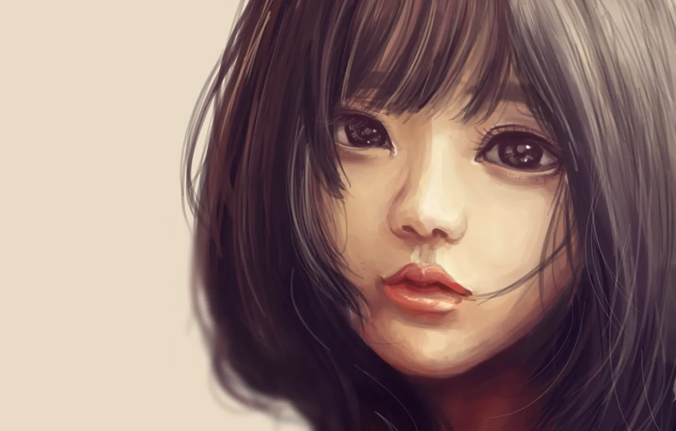 Photo wallpaper girl, haircut, art, Asian, painting, eyes. look