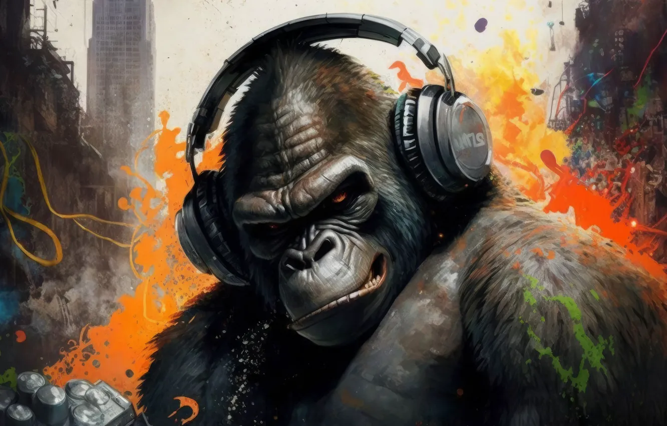 Wallpaper monkey, headphones, art, gorilla images for desktop, section