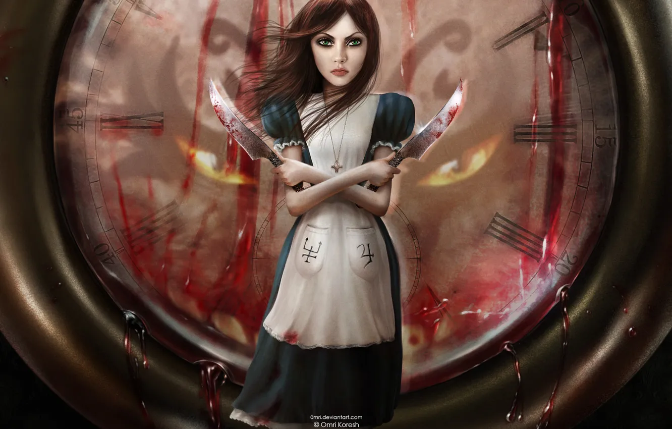 Photo wallpaper Watch, Blood, Alice, Knives, Alice, Alice Madness Returns