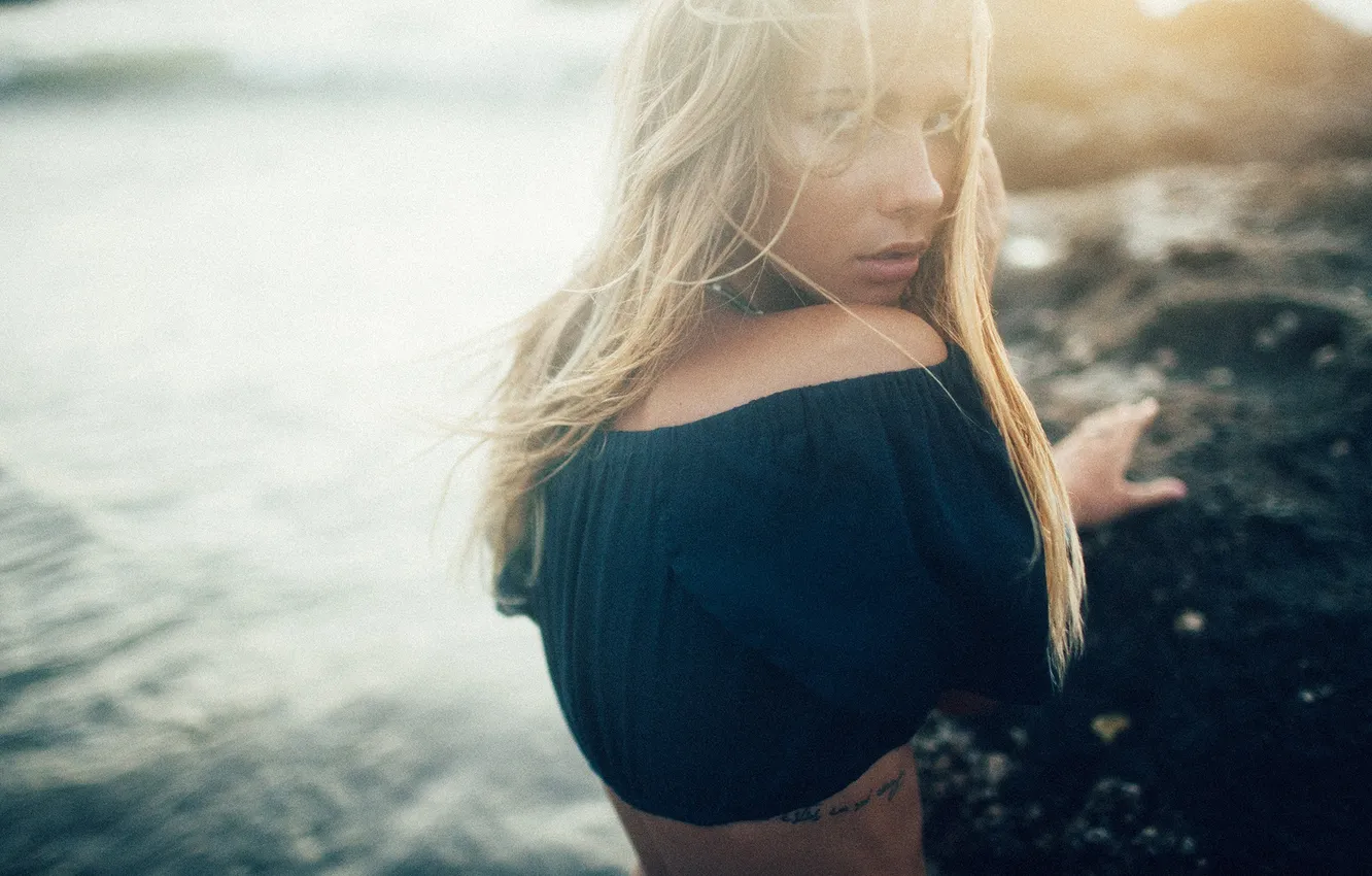 Photo wallpaper water, stones, model, tattoo