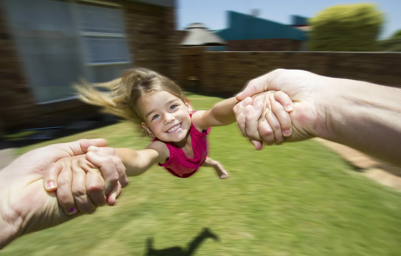 Photo wallpaper joy, laughter, rotation, hands, girl