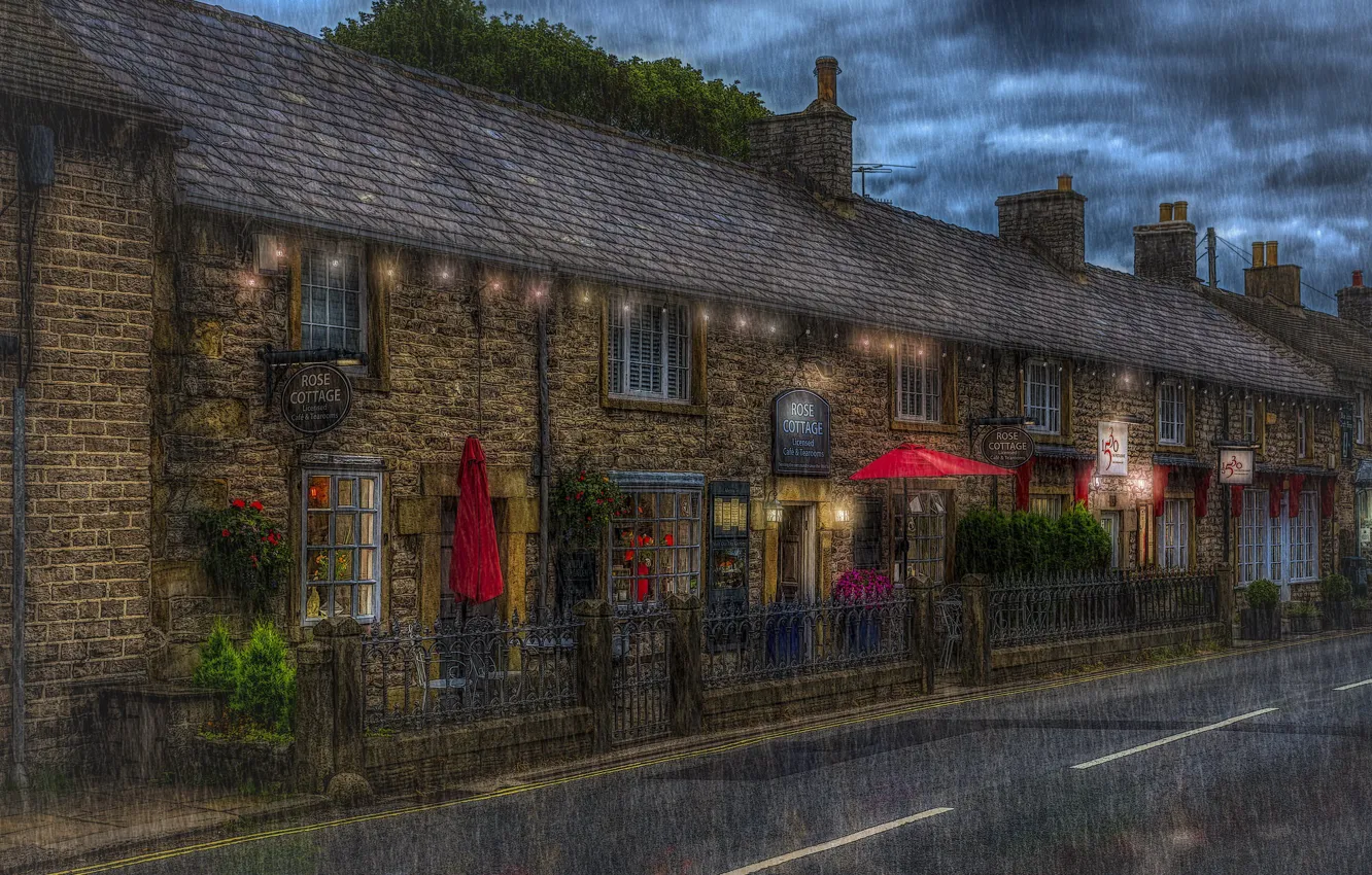 Photo wallpaper the city, rain, street