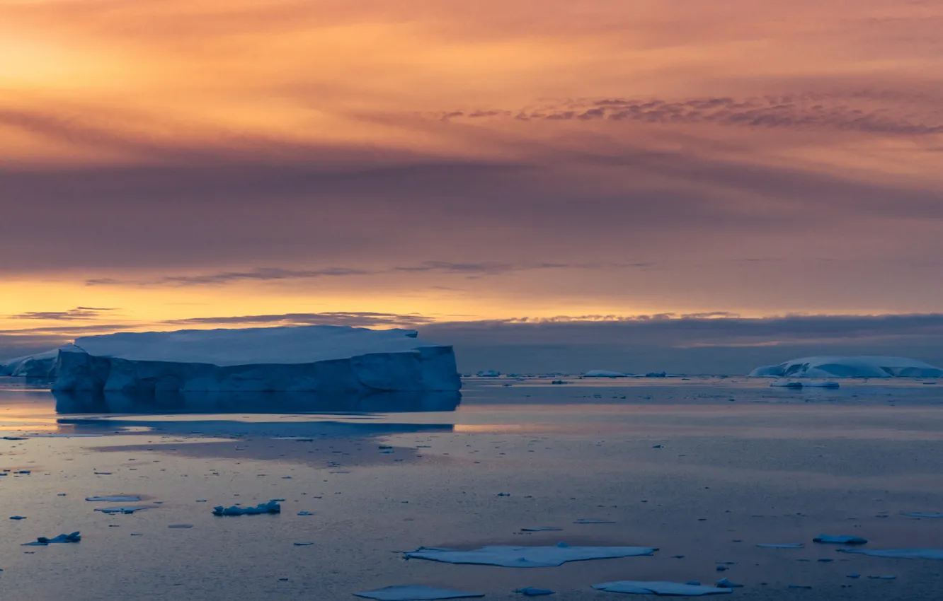 Photo wallpaper twilight, sea, sunset, dusk, iceberg, ice floes