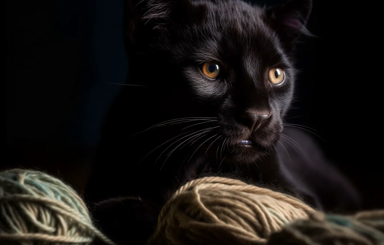 Photo wallpaper Panther, cub, kitty, face, digital art, AI art, The Art of Artificial Intelligence, neural network