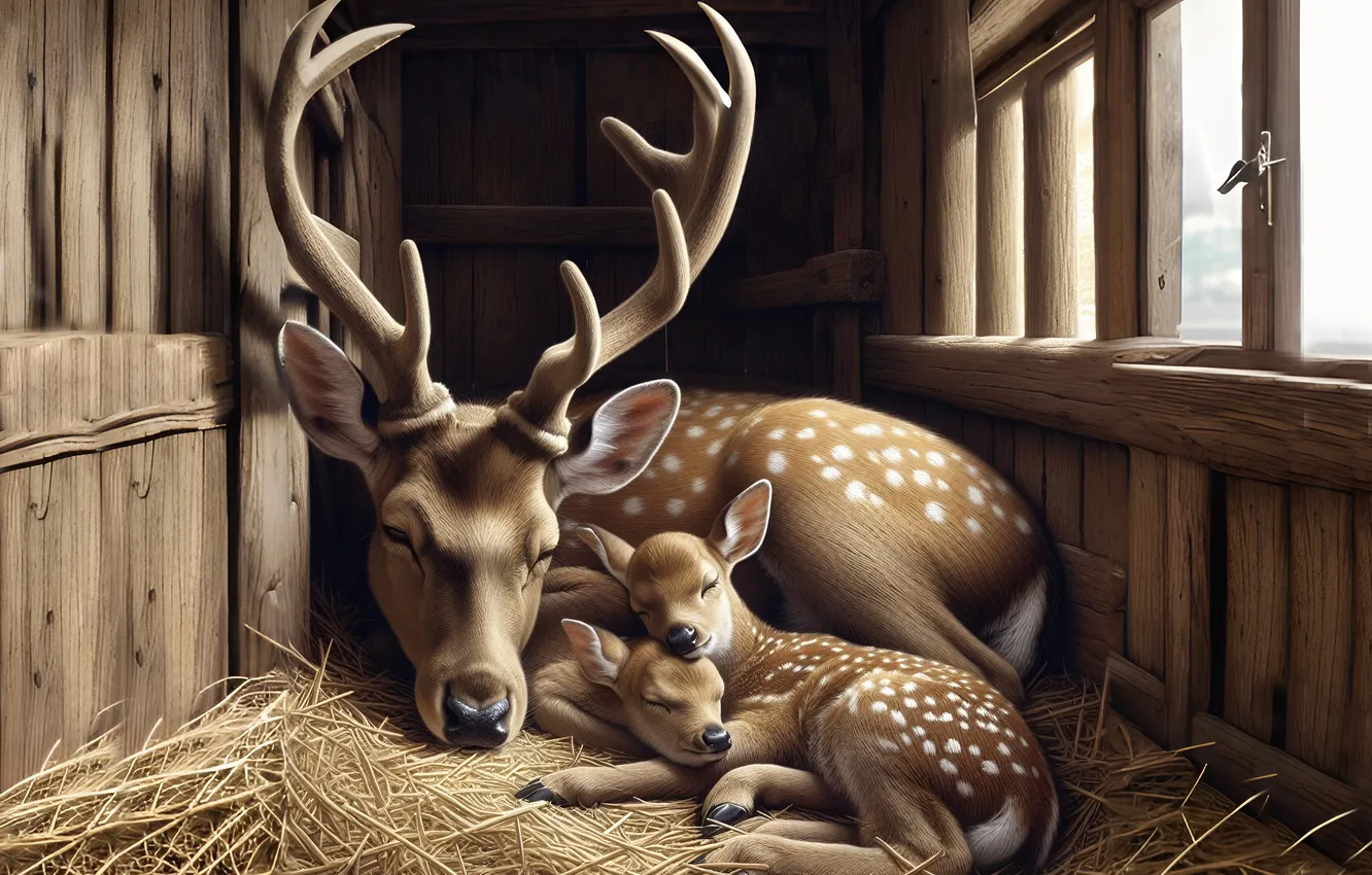 Photo wallpaper fawn, deer, AI art, neural network