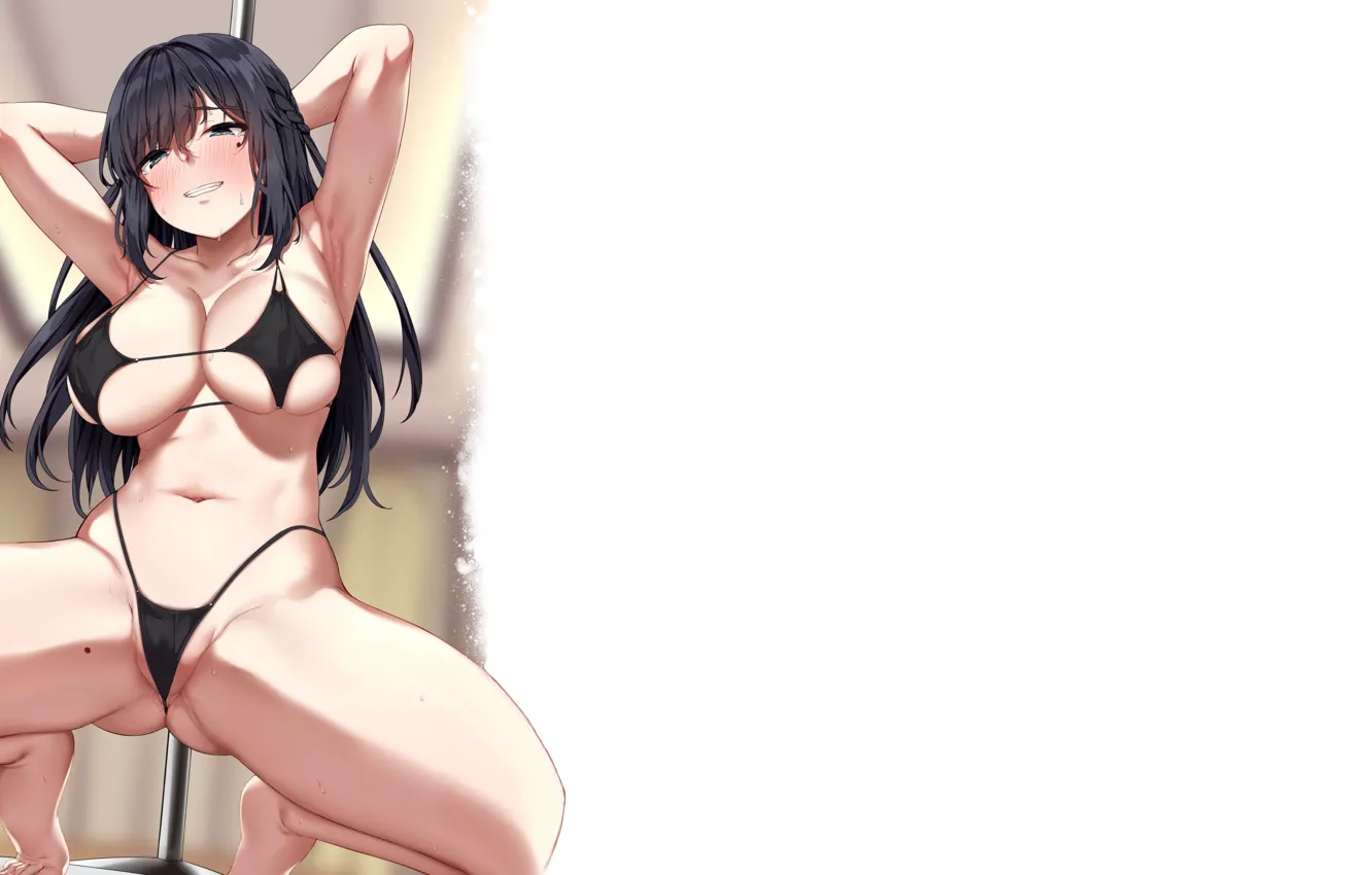 Photo wallpaper girl, hot, sexy, wet, boobs, smile, anime, breasts