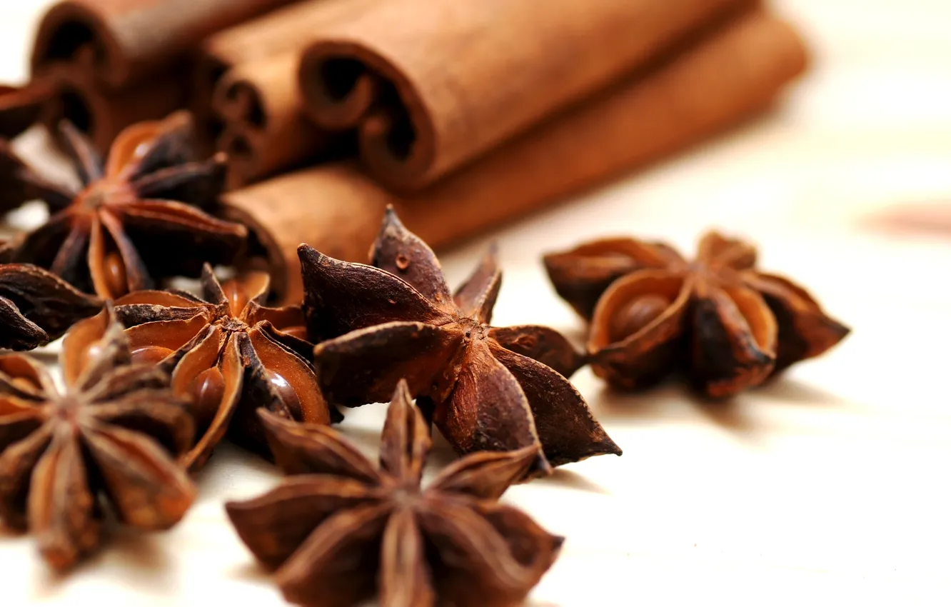 Photo wallpaper cinnamon, spices, cinnamon, Anis, anise, spices