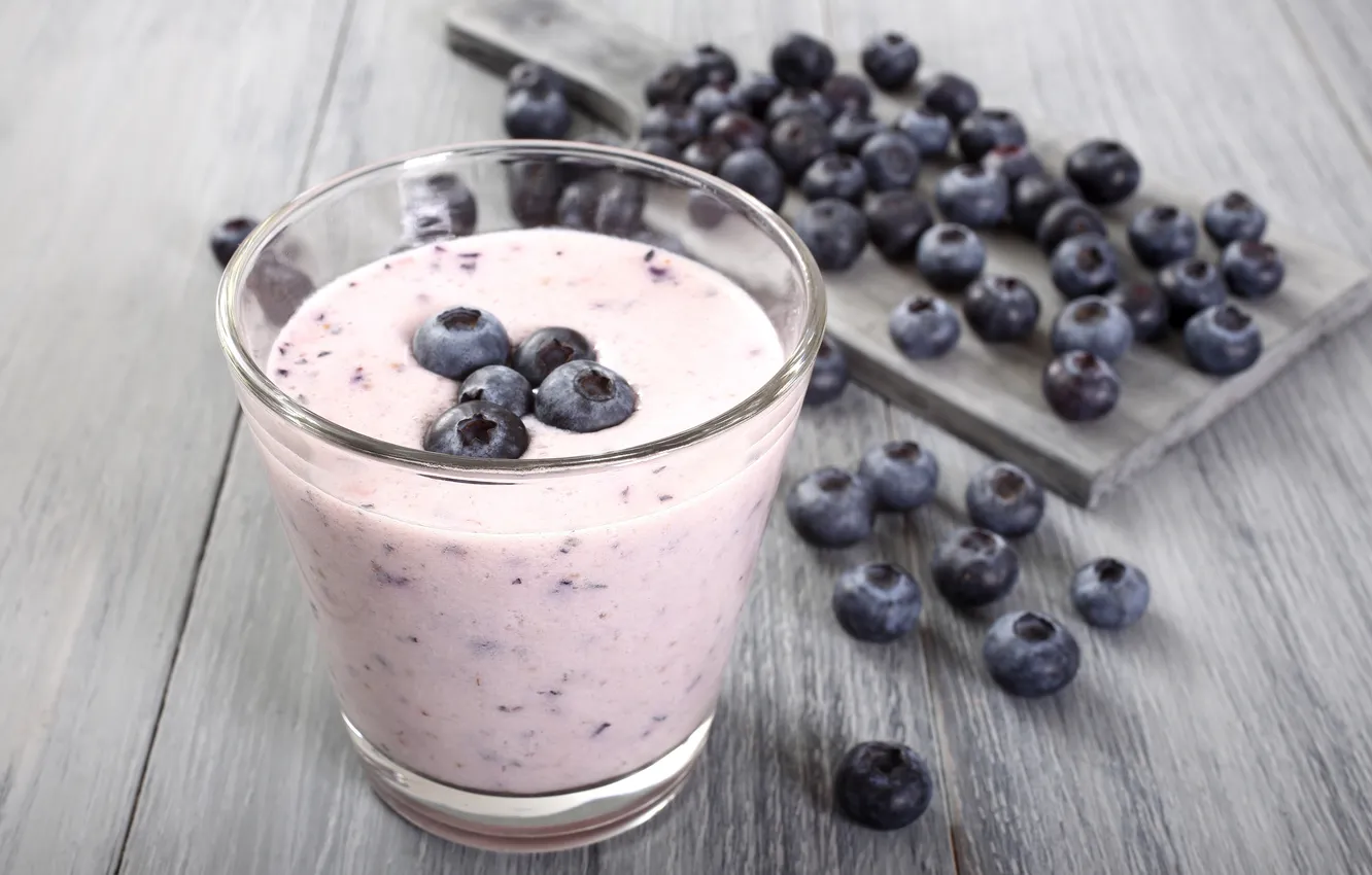 Photo wallpaper berries, blueberries, cocktail, fresh, blueberry, berries, yogurt