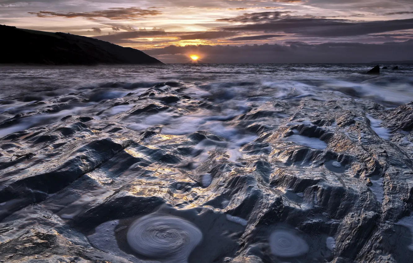 Photo wallpaper landscape, sunset, nature, England, Polhawn