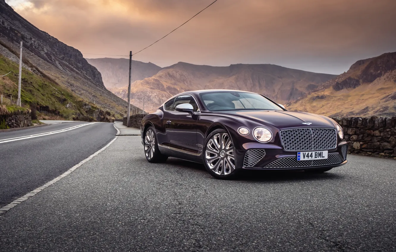 Photo wallpaper road, mountains, sedan, Suite, exterior, Mulliner, Bentley Continental GT