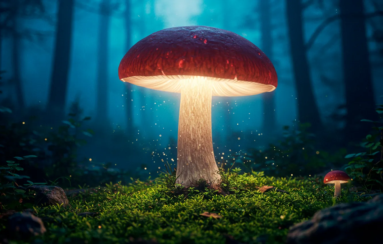 Photo wallpaper forest, night, fantasy, Wallpaper, mushrooms, art, wallpaper, fantasy