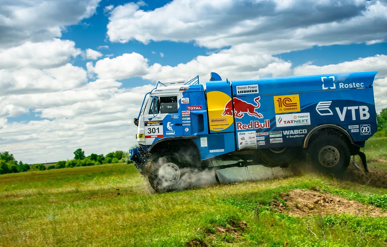 Photo wallpaper Clouds, Sport, Speed, Truck, Race, Master, Russia, KAMAZ