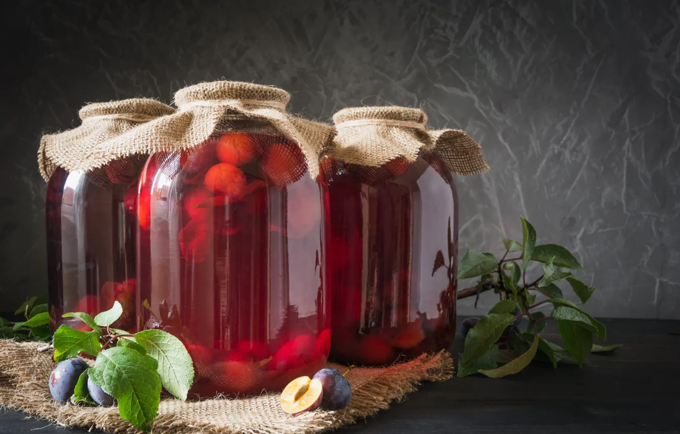 Photo wallpaper Bank, plum, compote