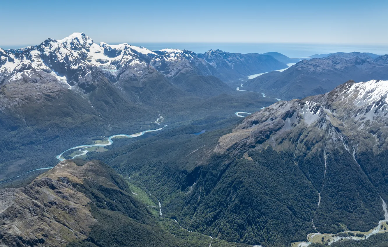 Photo wallpaper mountains, nature, valley, New Zealand