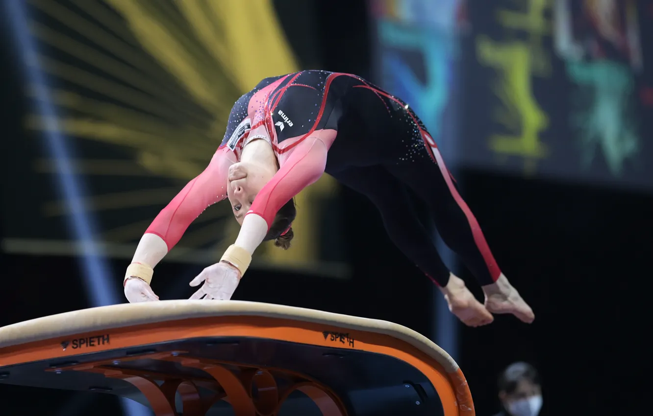 Photo wallpaper girl, jump, Rhythmic gymnastics, The European Championship, Artistic Gymnastics, Sarah Voss, Sarah Voss, European Championships