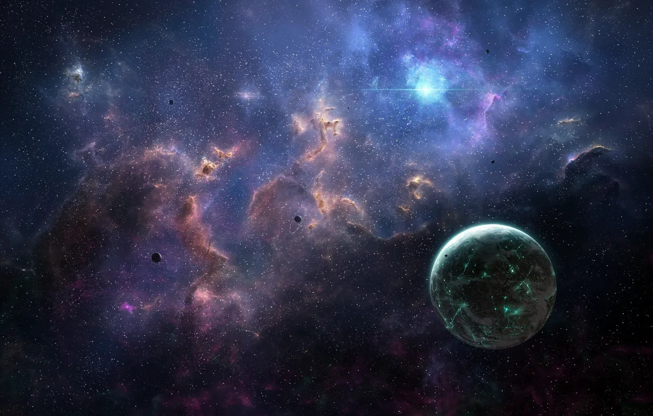 Photo wallpaper space, nebula, art, stars, planet, Tim Barton, Cosmicspark, by Cosmicspark