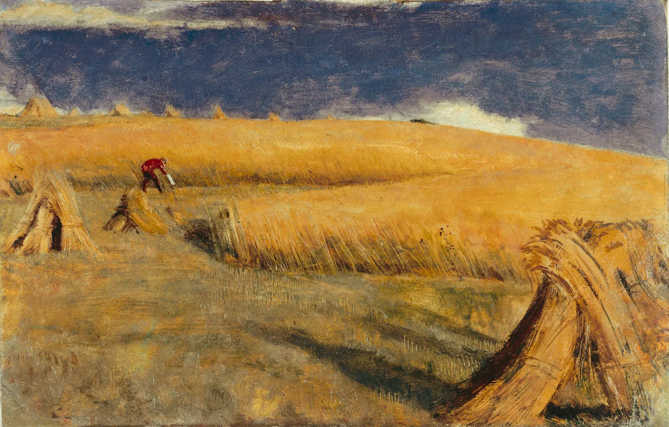 Photo wallpaper field, landscape, hills, picture, the harvest, William Holman Hunt, NIVA IN WELLE