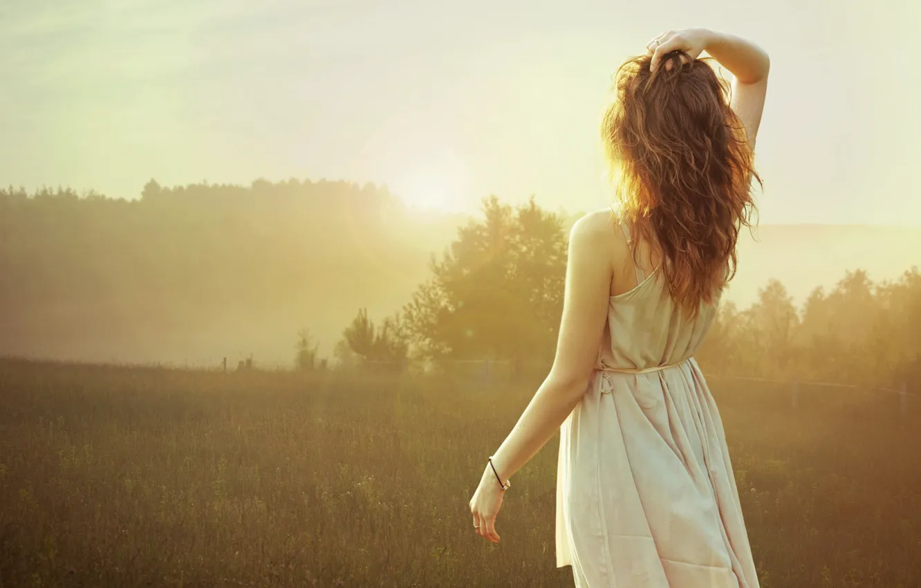 Photo wallpaper girl, the sun, nature, morning