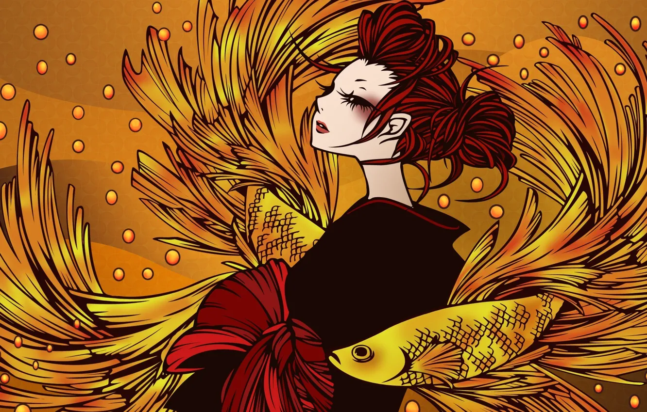 Photo wallpaper girl, fish, anime, art