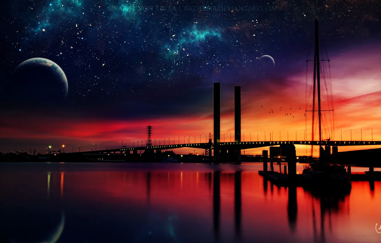 Photo wallpaper stars, night, the city, planet, night, art