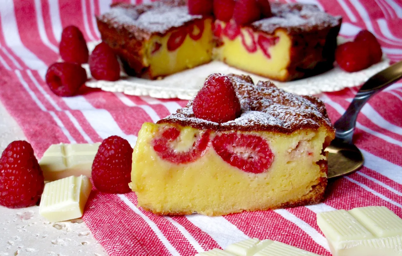 Photo wallpaper raspberry, pie, cakes, white chocolate