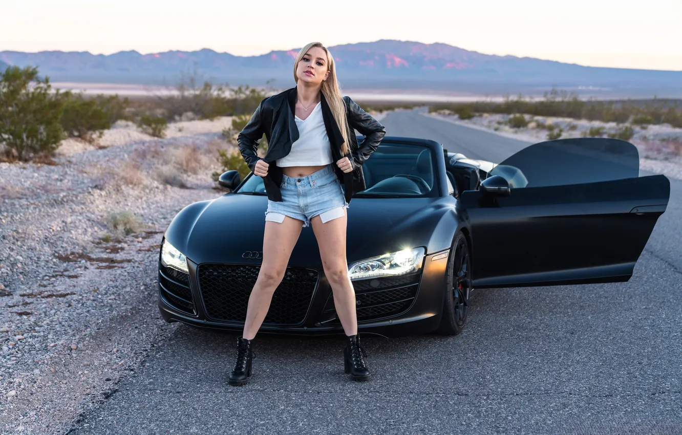 Photo wallpaper Audi, Audi R8, shorts, model, women, women with cars, Blake Blossom, V10 engine