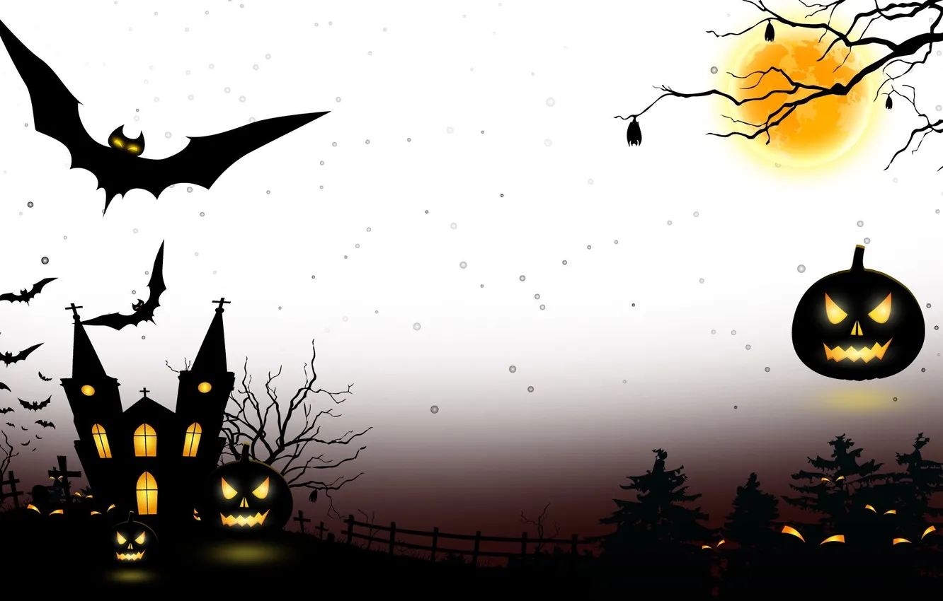 Photo wallpaper home, Halloween, pumpkin, Halloween, trees, eyes