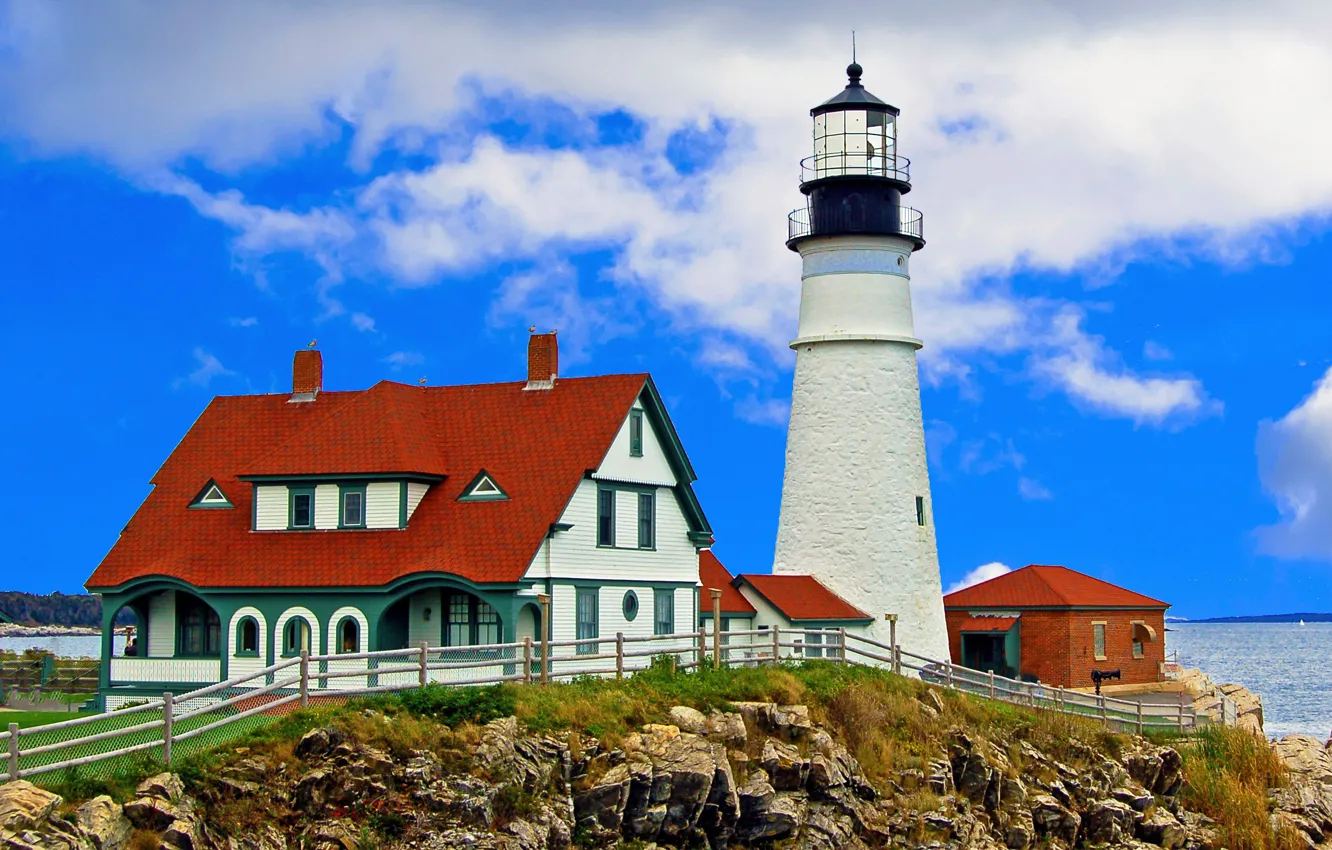 Photo wallpaper coast, lighthouse, building