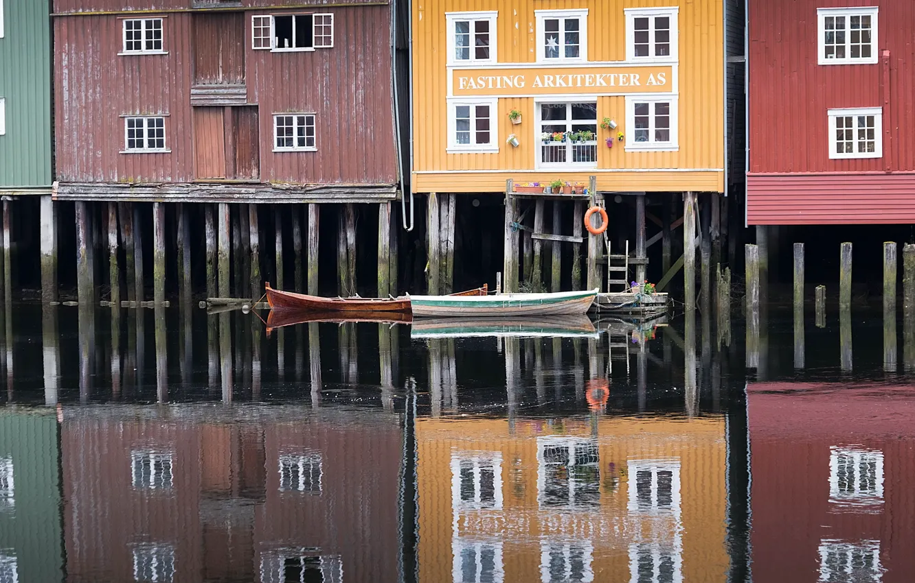 Photo wallpaper the city, boats, Norway, Trondheim