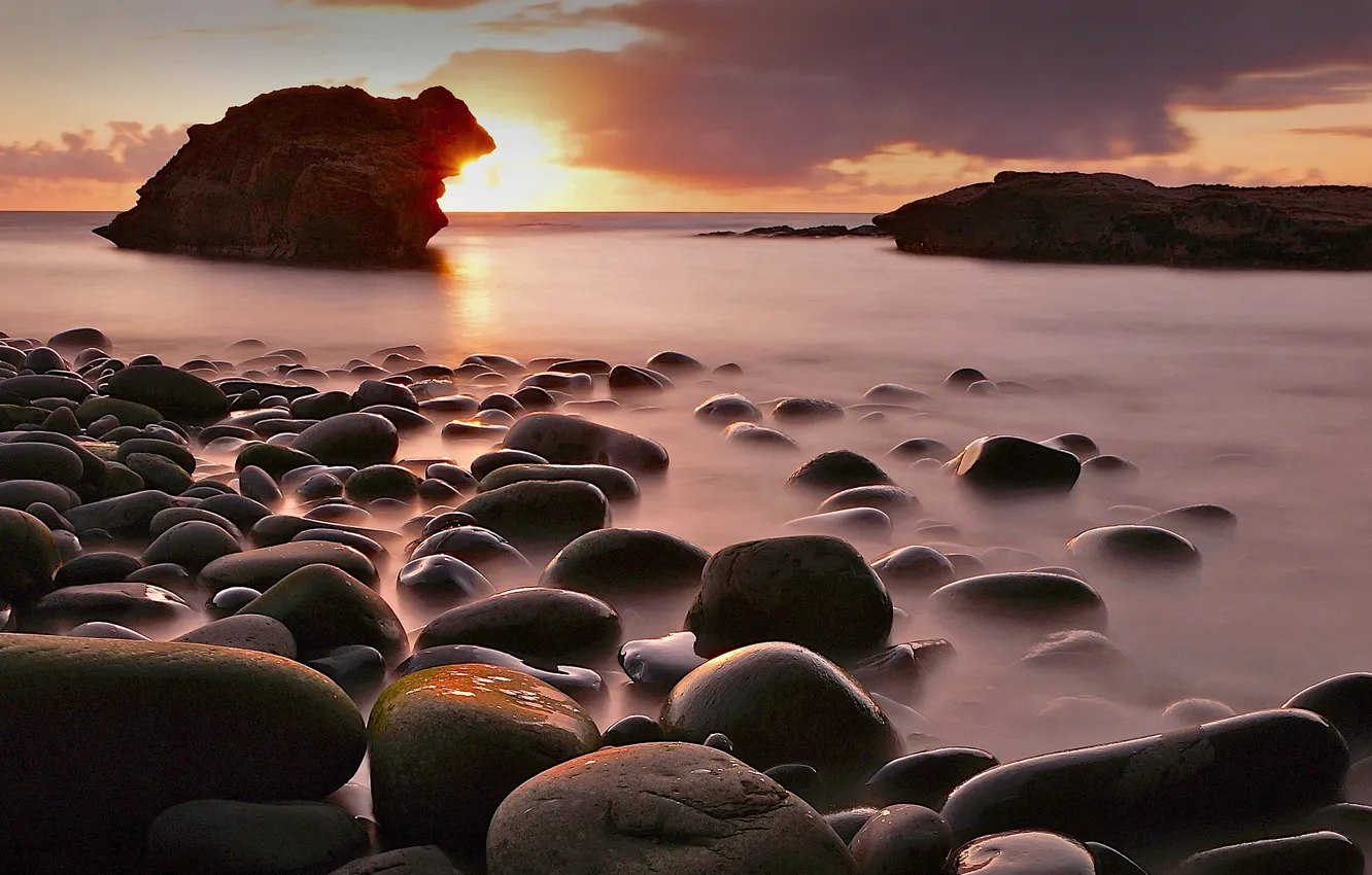 Photo wallpaper sea, the sun, stones, rocks, Ireland