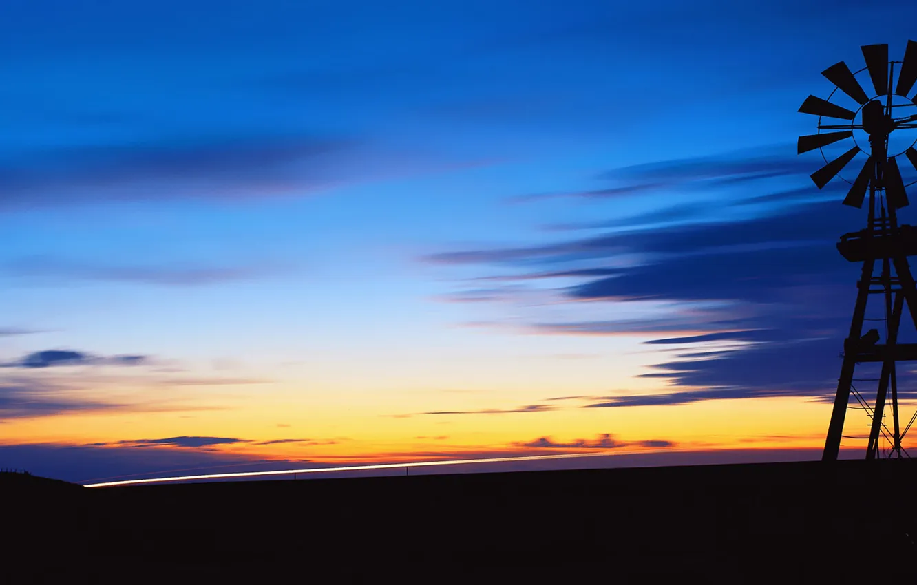 Photo wallpaper the sky, clouds, sunset, the evening, horizon, Weather balloon