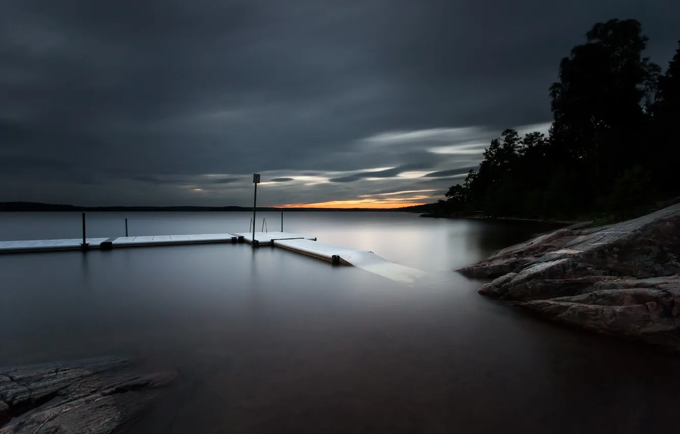 Photo wallpaper landscape, night, lake