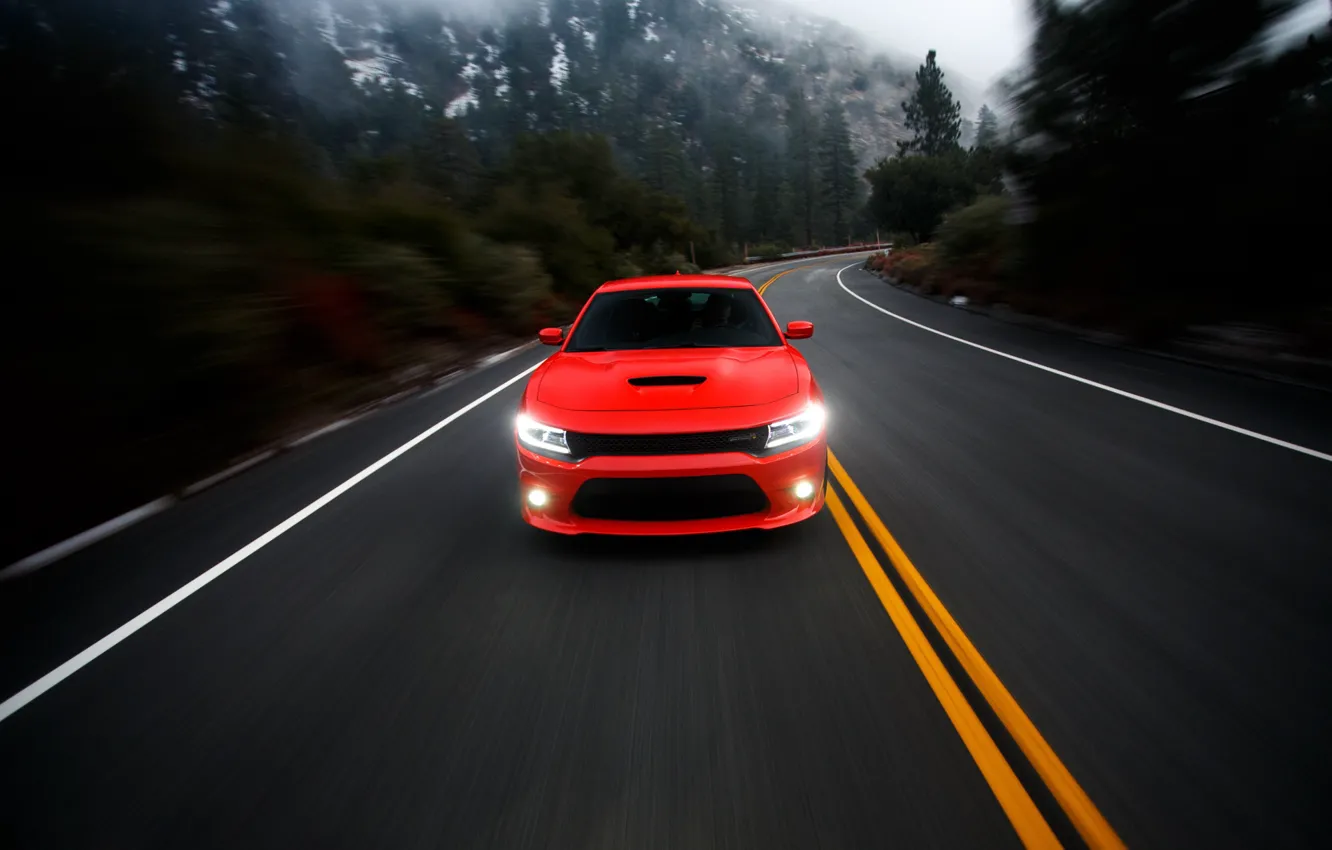 Photo wallpaper road, photographer, Dodge, red, Charger, Larry Chen, R/T Scat Pack