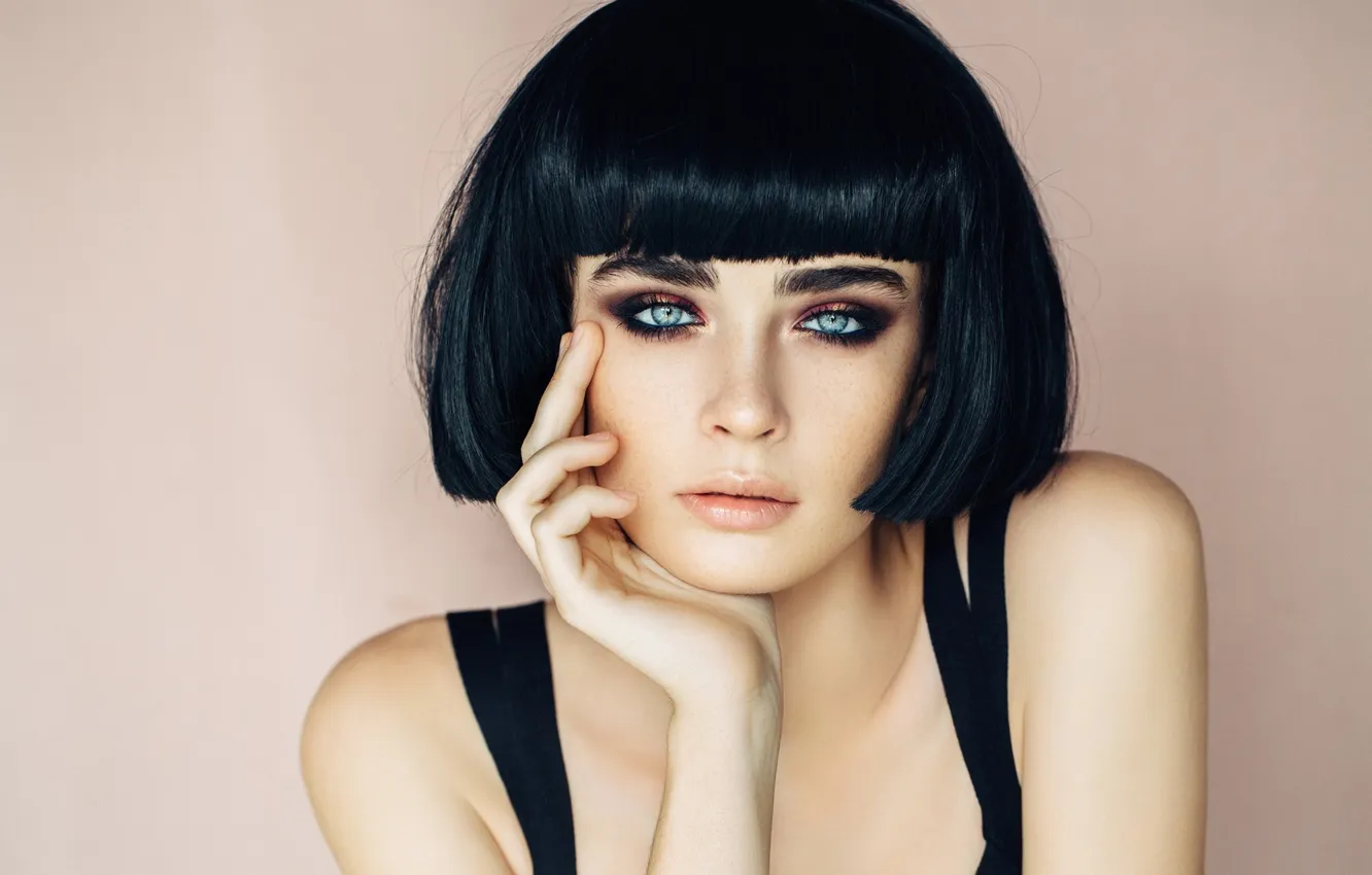 Photo wallpaper girl, model, brunette, look, cute, makeup