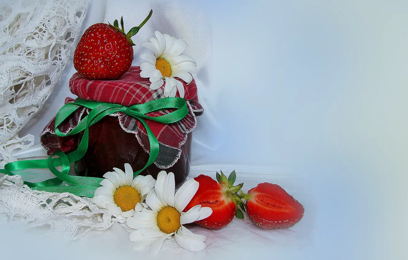 Photo wallpaper flowers, mood, chamomile, beauty, strawberry, beautiful, beautiful, beauty