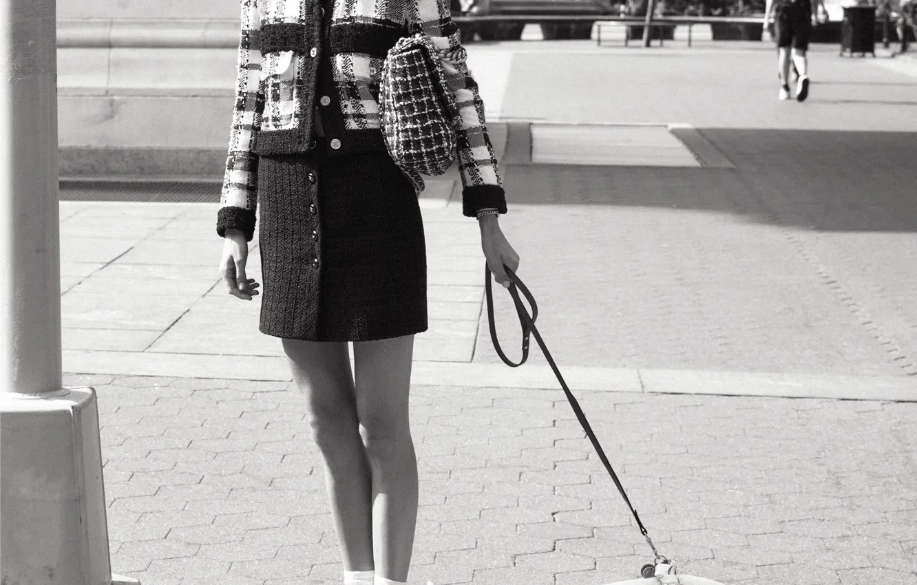 Photo wallpaper girl, dog, ice cream, black and white, Vivien Rohner, Vivienne Rohner