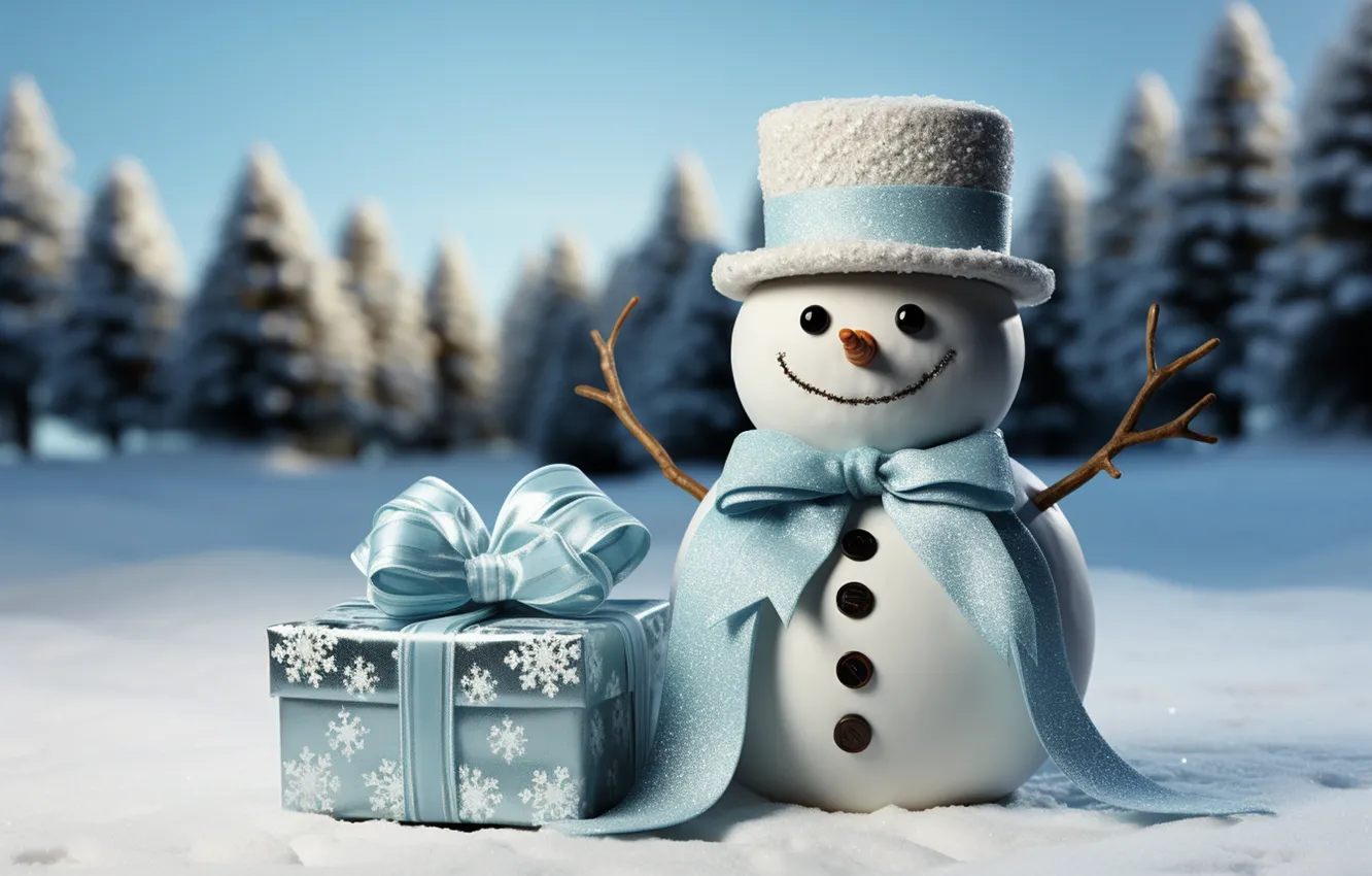 Photo wallpaper winter, snow, decoration, snowflakes, new year, Christmas, snowman, Christmas