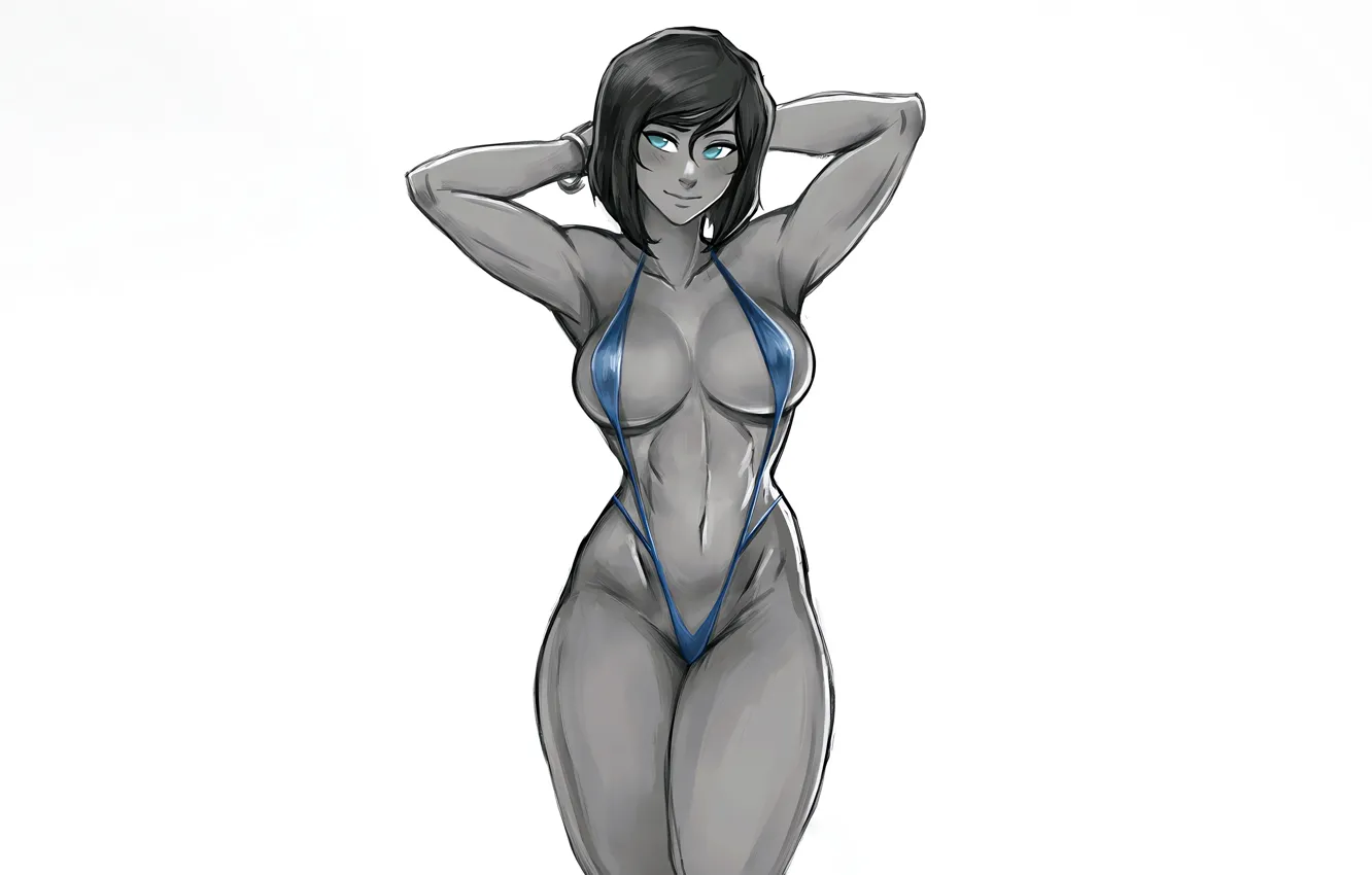 Photo wallpaper girl, sexy, cleavage, boobs, anime, beautiful, short hair, pretty