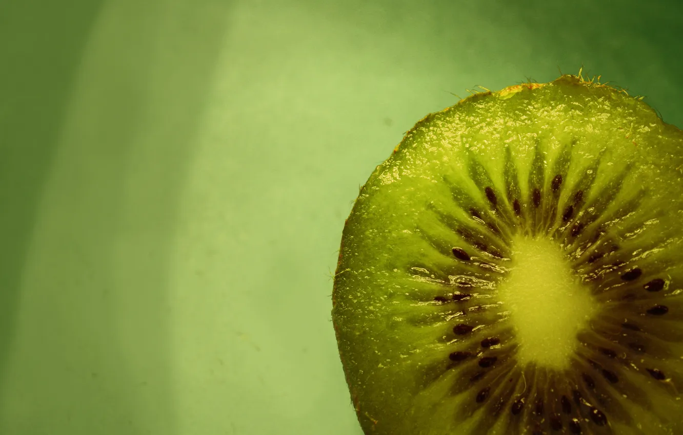 Photo wallpaper macro, food, kiwi, fruit, green background, macro, kiwi