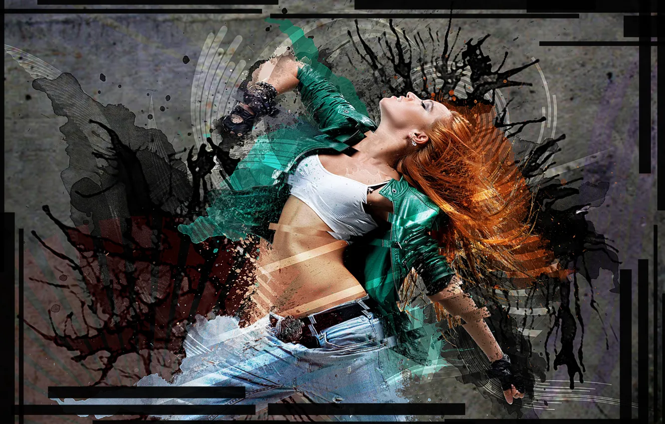 Photo wallpaper girl, dance, red, grunge