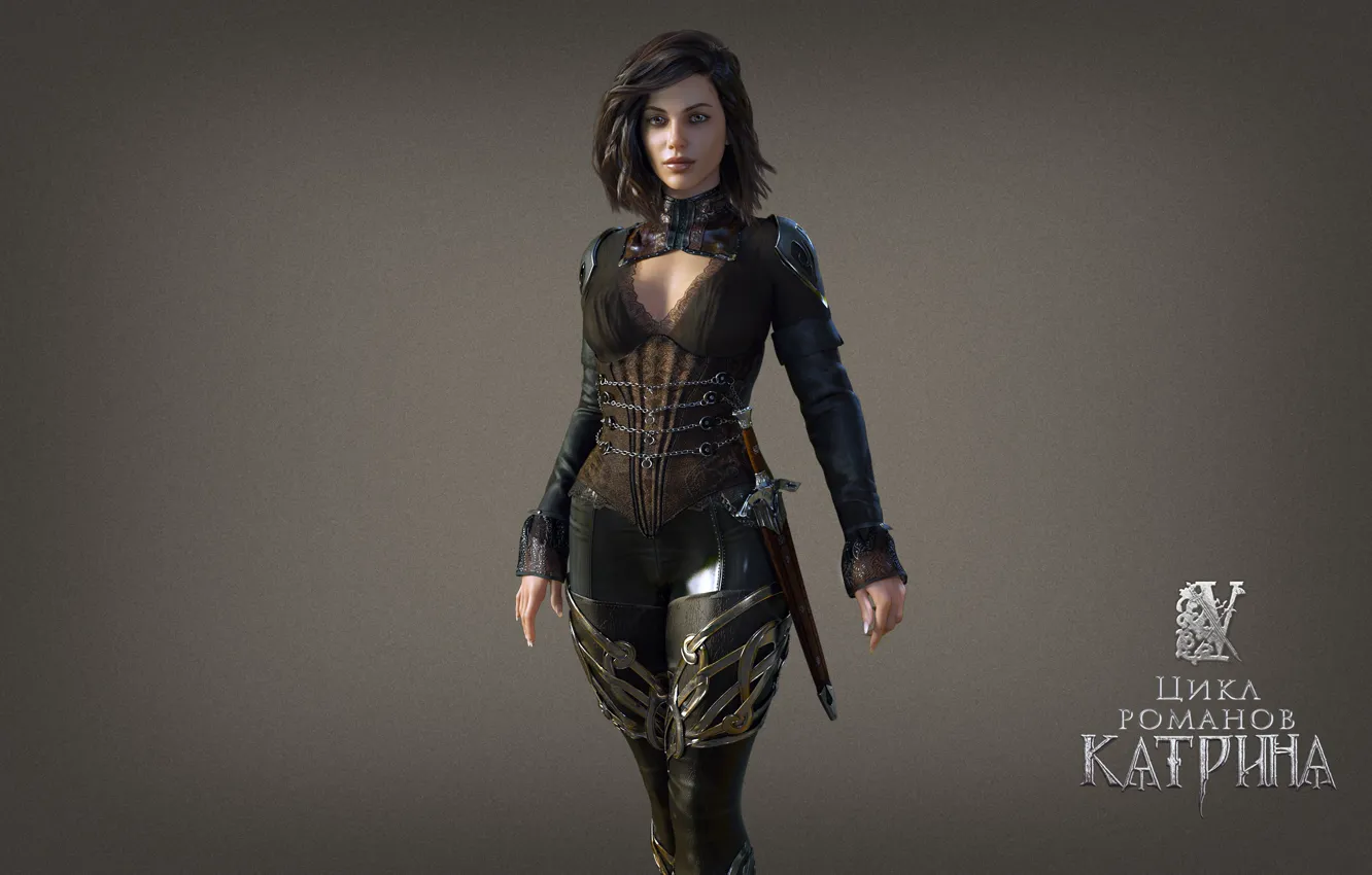 Photo wallpaper girl, Gothic, beauty, brunette, fantasy, corset, fantasy, warrior