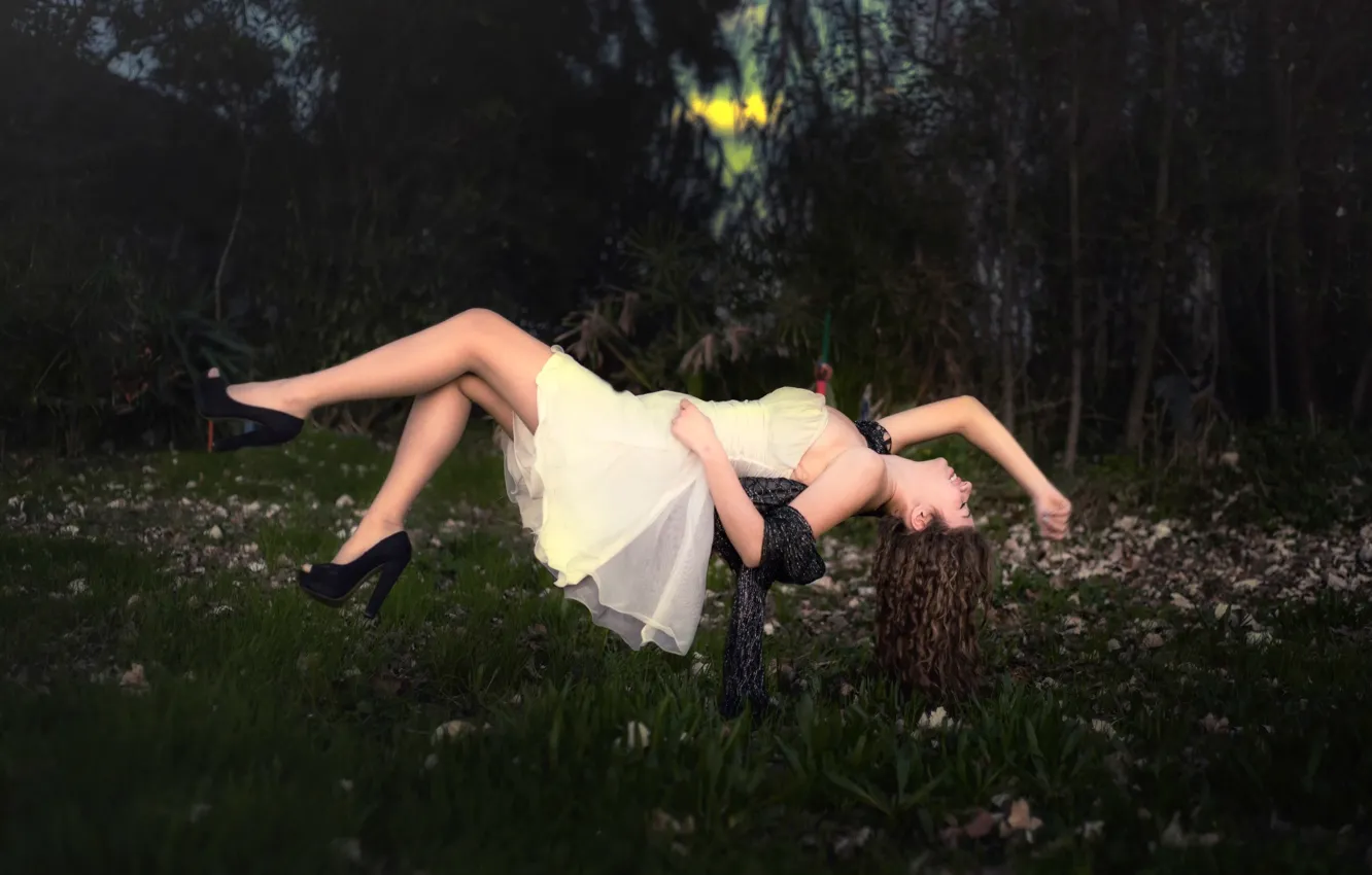 Photo wallpaper girl, flowers, dress, levitation, Dream