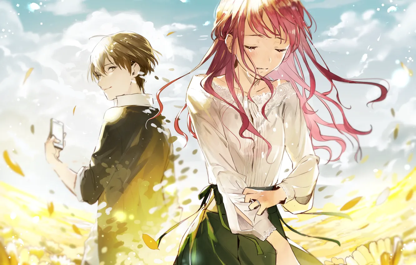 Photo wallpaper girl, tears, guy, two, telephony