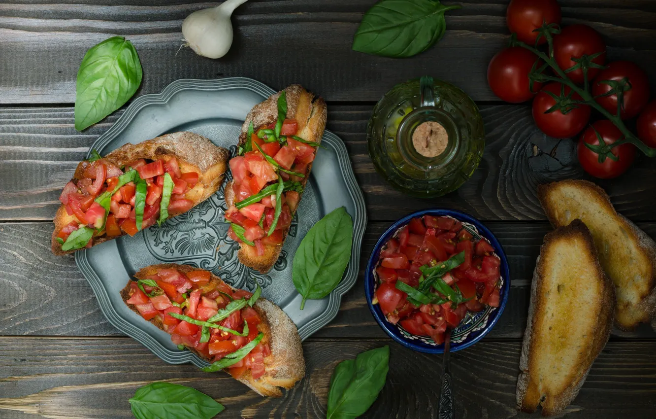Photo wallpaper food, bread, tomatoes, sandwiches, appetizer