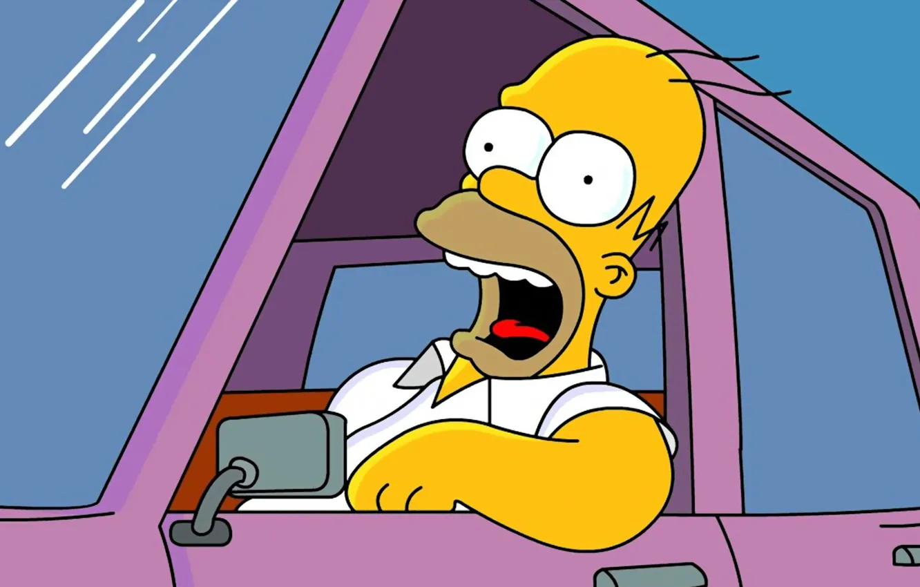 Photo wallpaper language, Homer Simpson, Homer Simpson, in the car