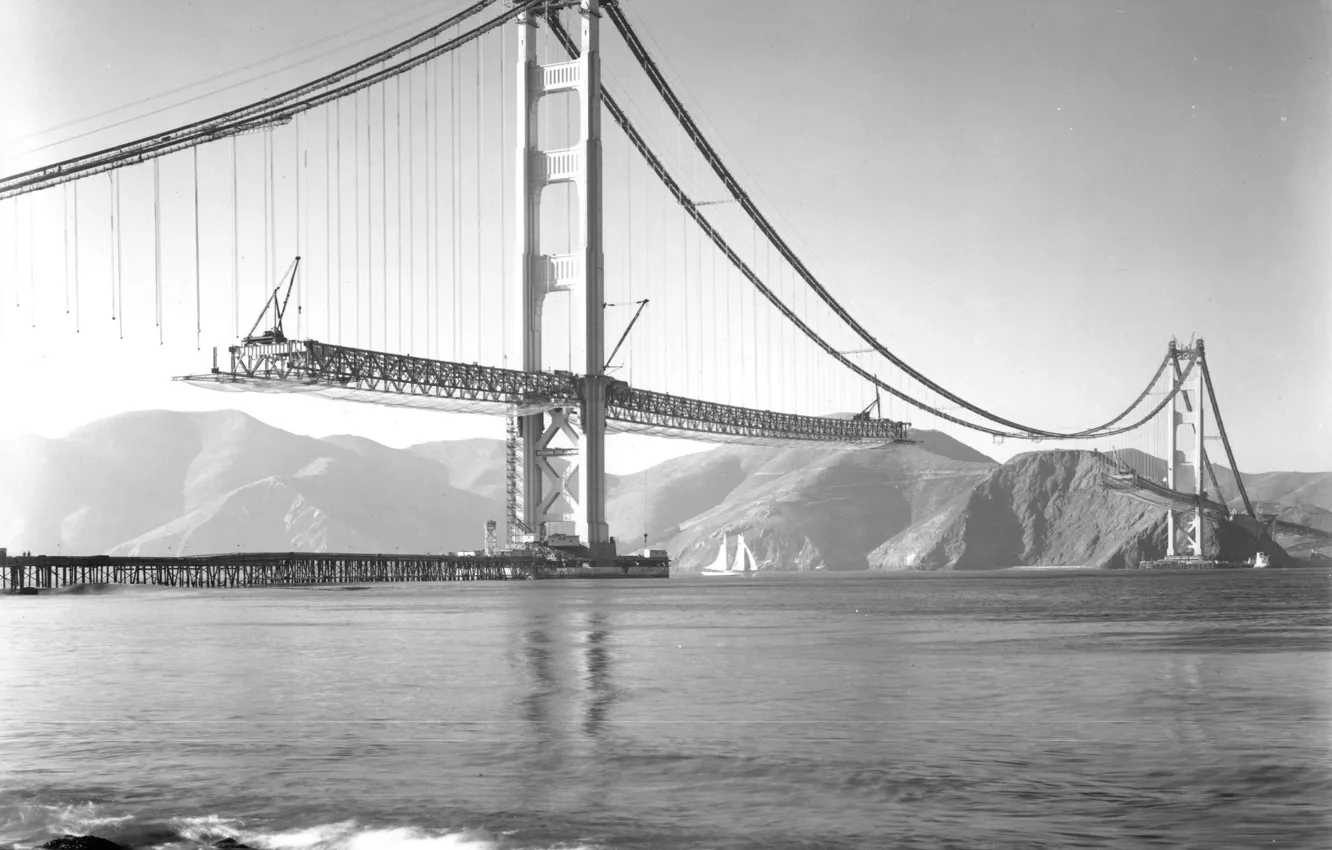 Photo wallpaper bridge, Golden gate, Nature, vintage, bridge, old, San Francisco, 1933