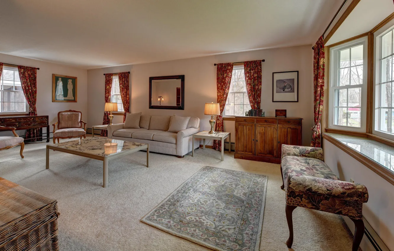 Photo wallpaper style, interior, Dalton, Patricia Ave, living room, Dalton, Massachusetts, design