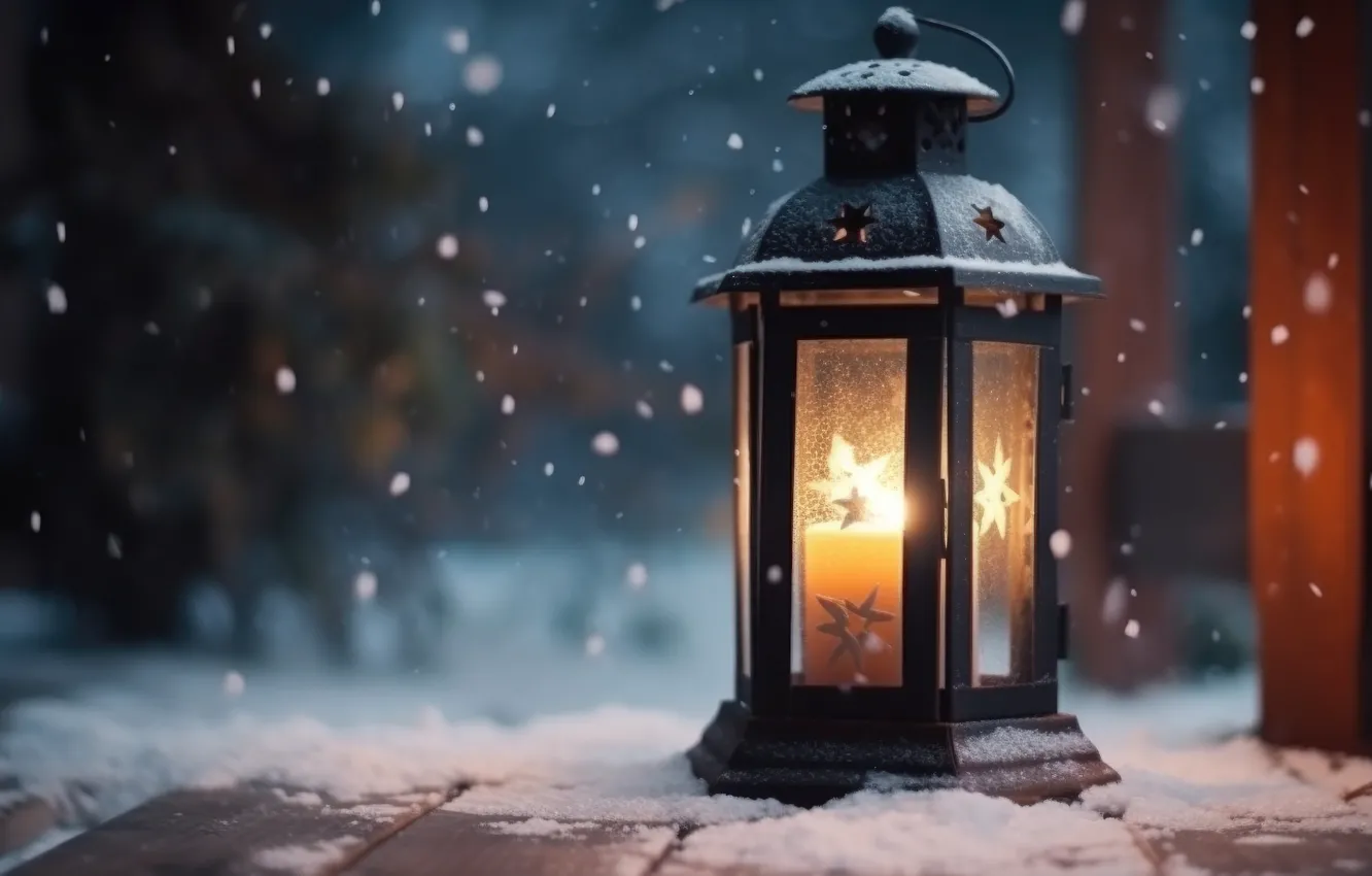 Photo wallpaper winter, light, snow, lights, new year, candles, Christmas, lights