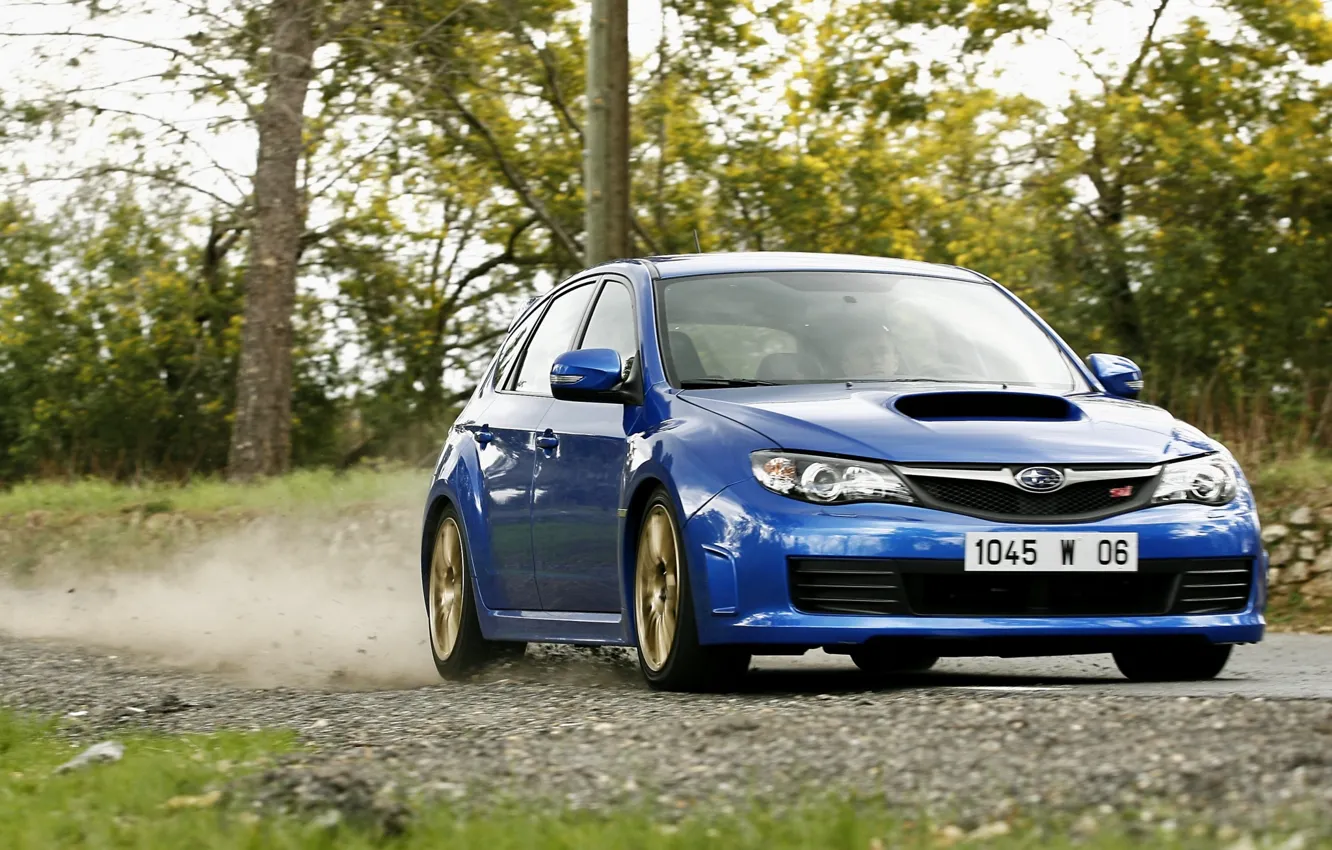 Photo wallpaper Subaru, blue, Subaru Impreza, Subaru Impreza WRX Sti