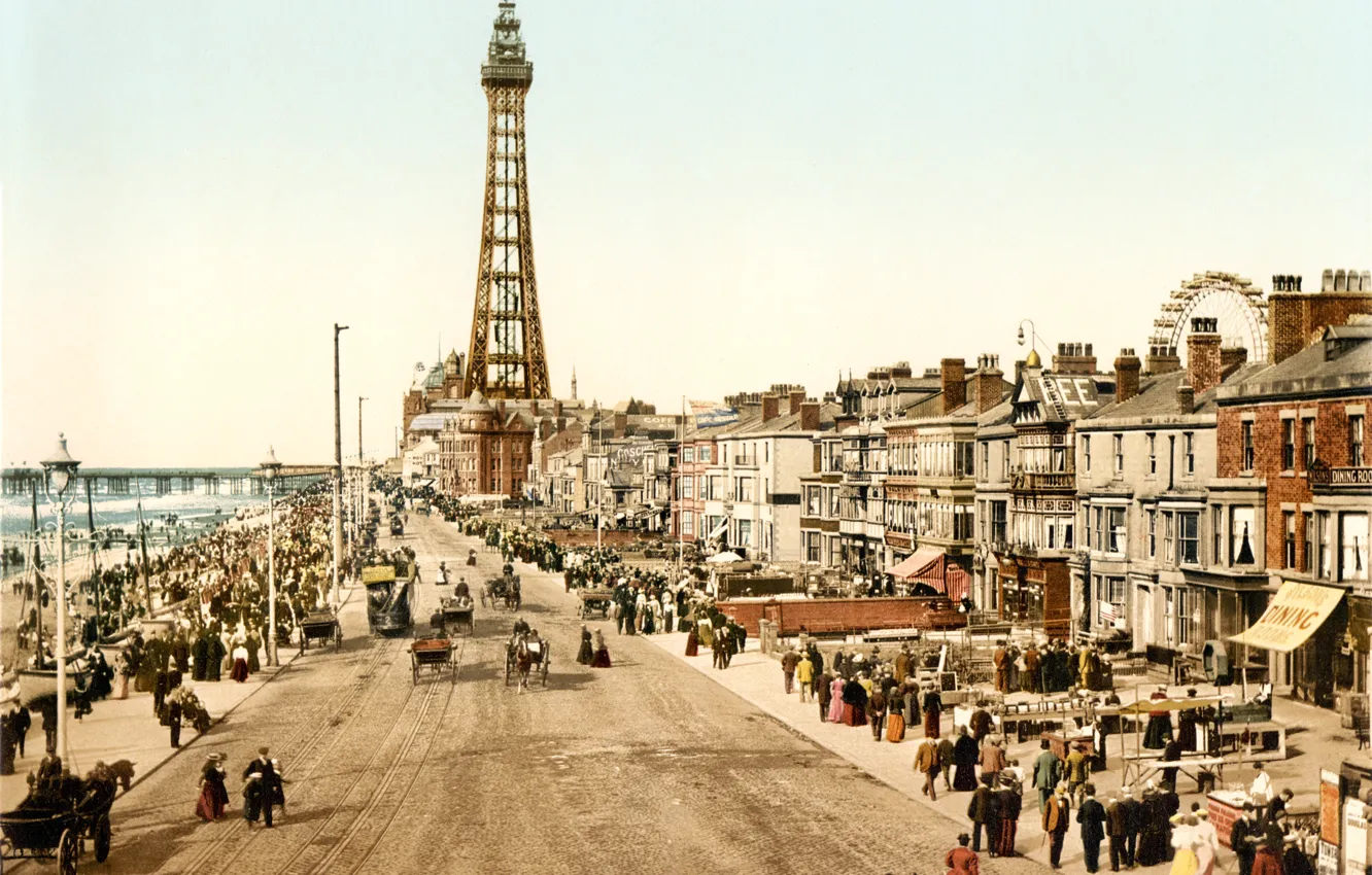 Photo wallpaper the city, retro, street, England, old photo, England, Lancashire, ca.1898